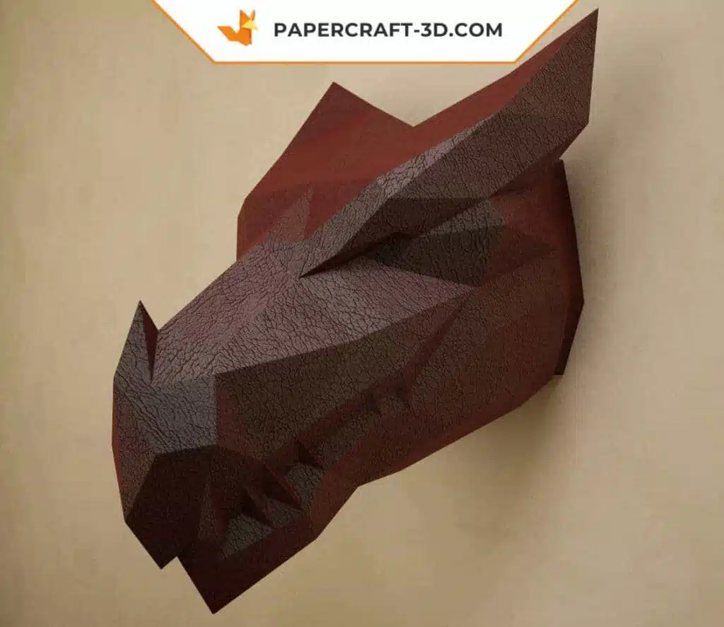 Papercraft de tête de dragon noir en origami papier 3D, weergave 2