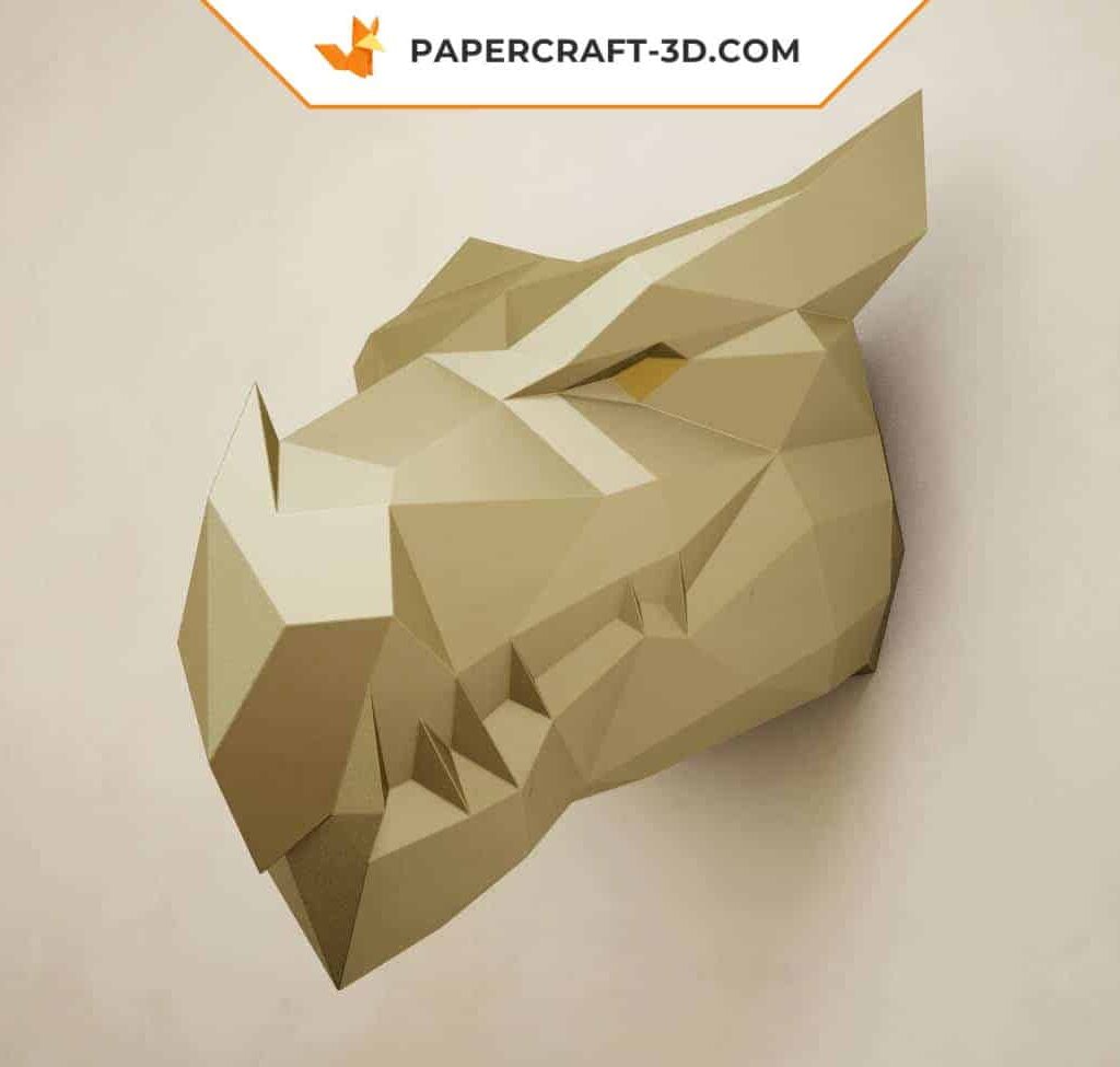 Papercraft de tête de dragon noir en origami 3D