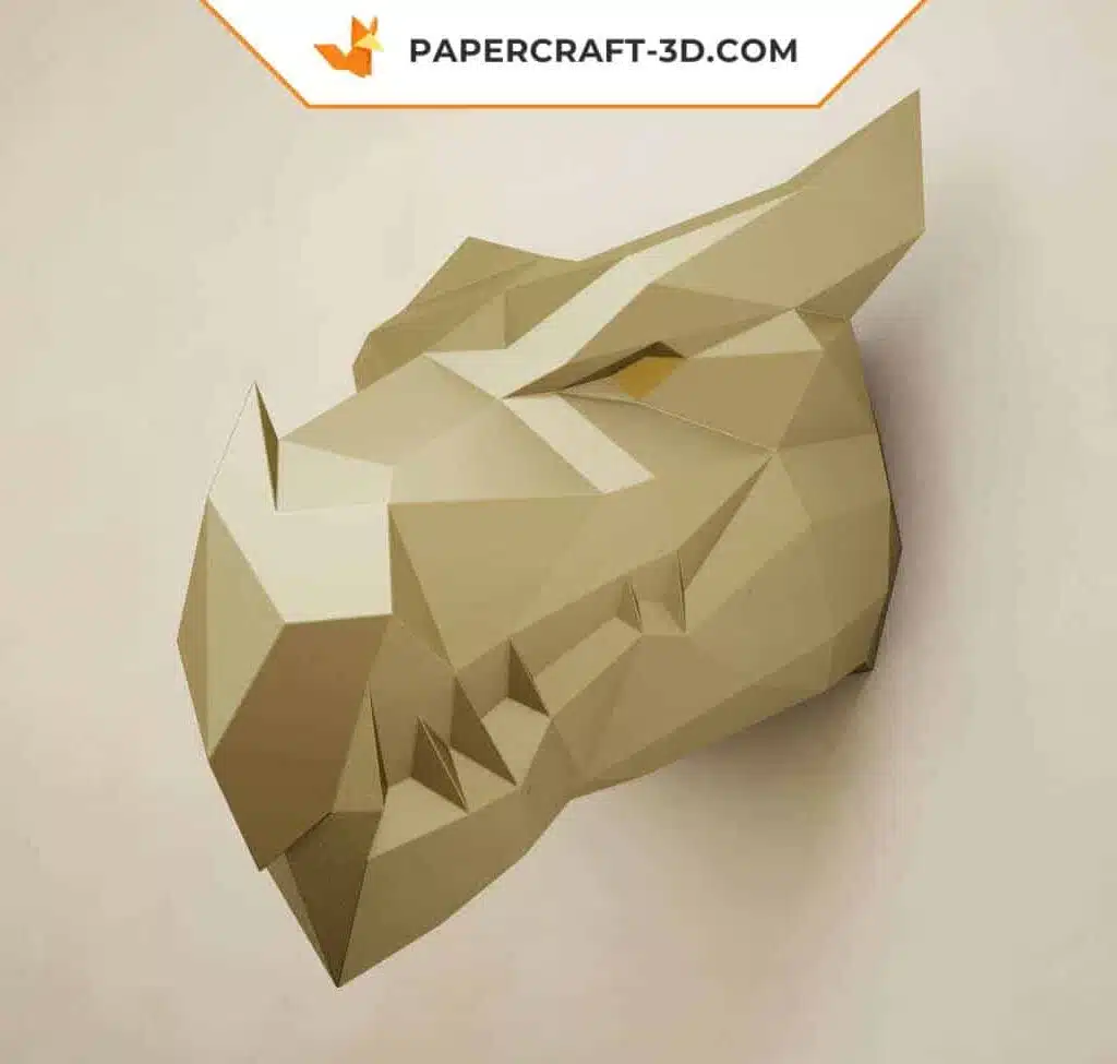 Papercraft de cabeza de dragón negro en origami 3D