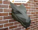 Papercraft de tête de dragon noir en origami papier 3D, weergave 5
