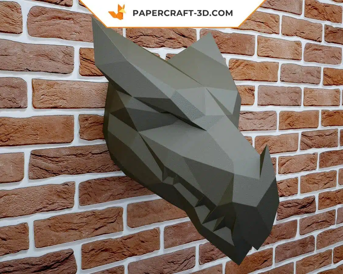 Papercraft de tête de dragon noir en origami papier 3D, weergave 5