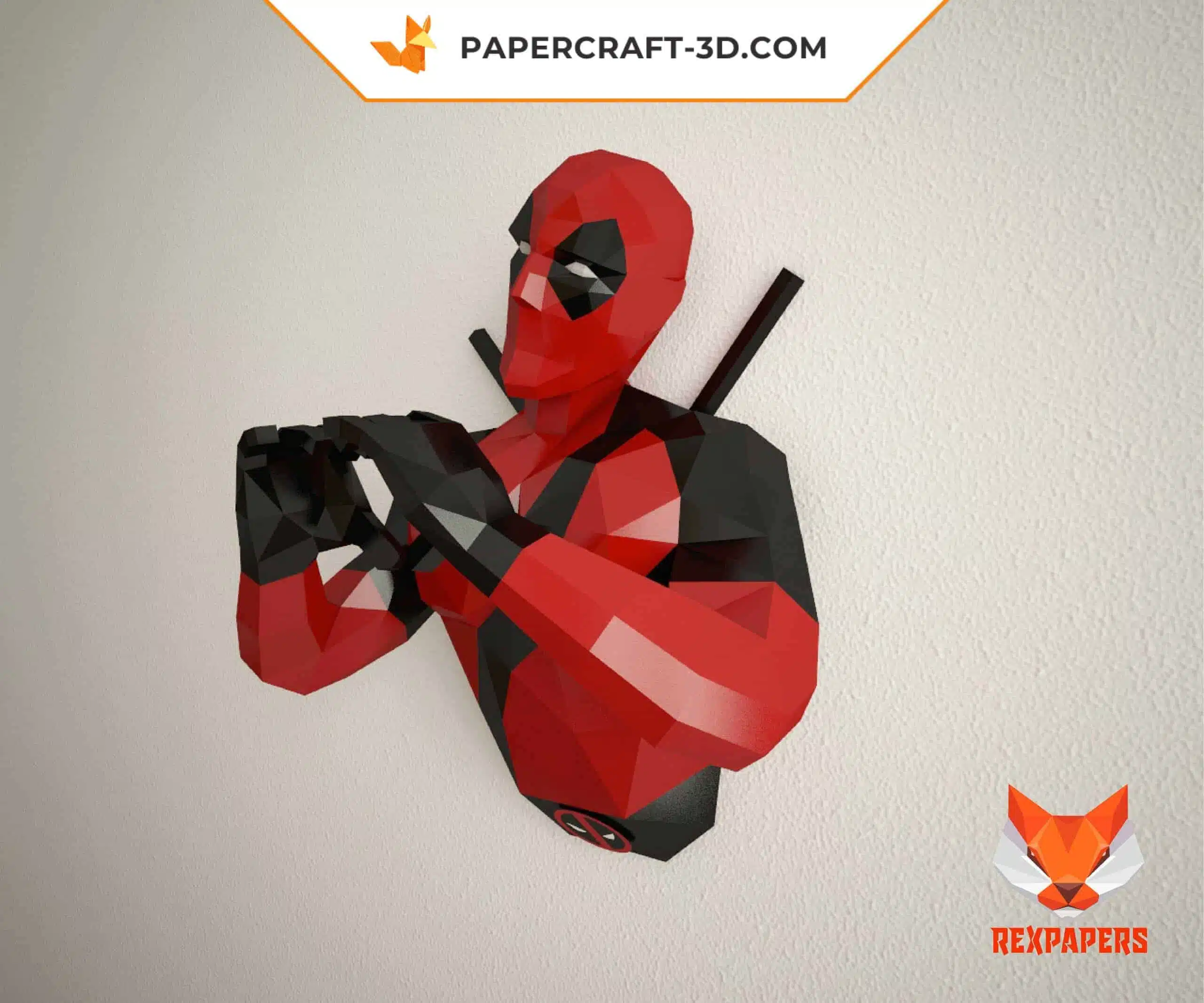 Papercraft de Deadpool em origami 3D, vista traseira