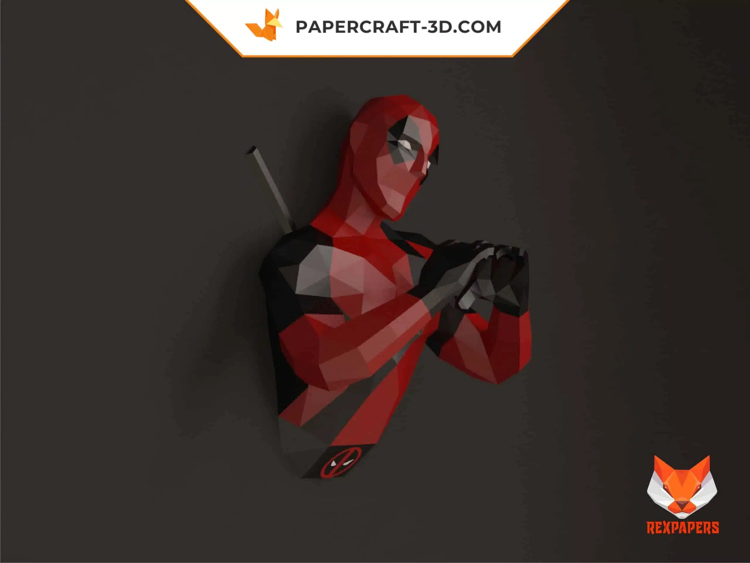 Papercraft de Deadpool em origami 3D, detalhe