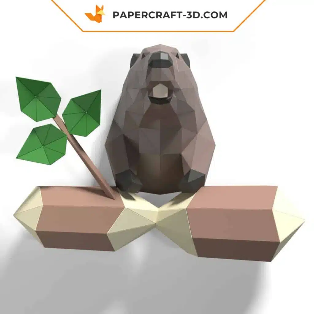Papercraft Décor Mural Castor en origami papier 3D, weergave 2