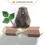 Papercraft Décor Mural Castor en origami papier 3D, weergave 2