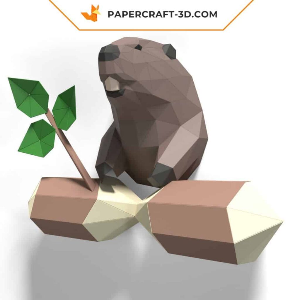 Papercraft decorativo de parede castor em origami 3D