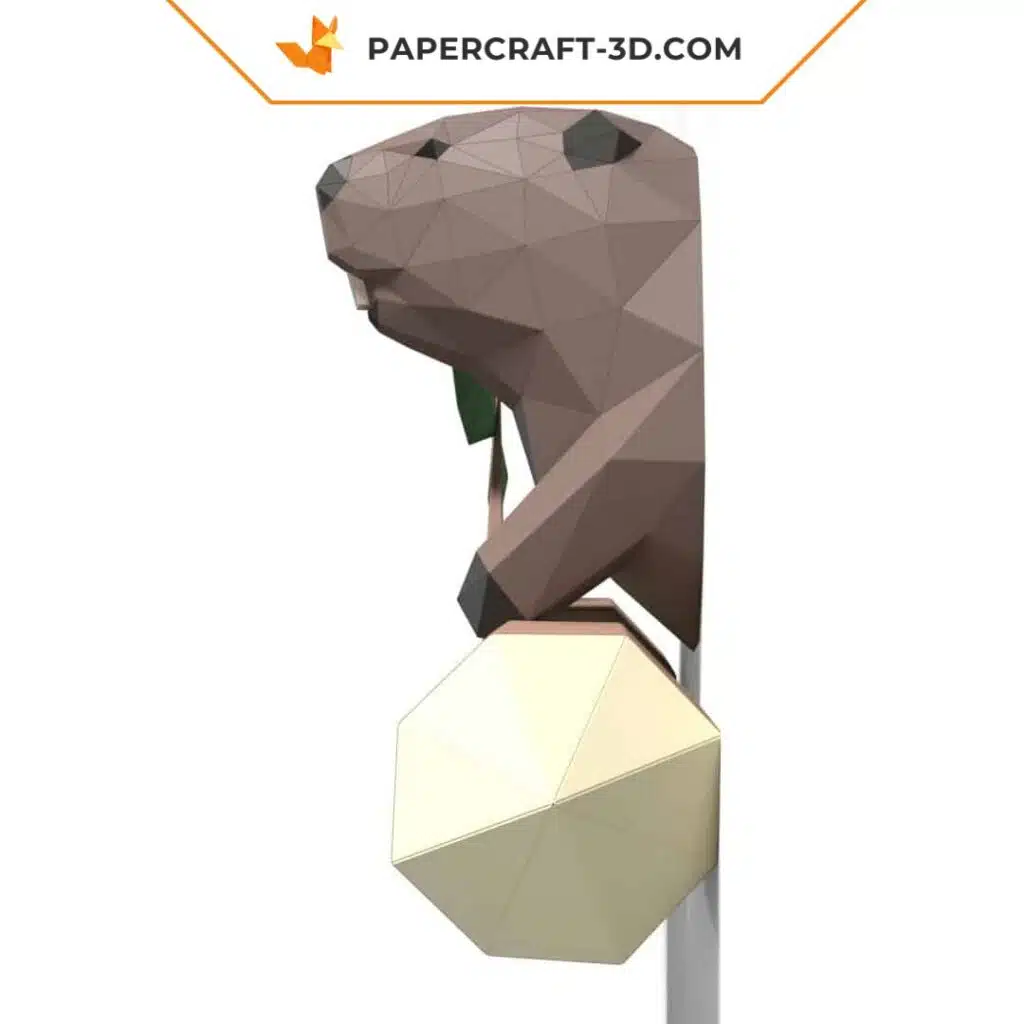 Papercraft Décor Mural Castor en origami papier 3D, weergave 3