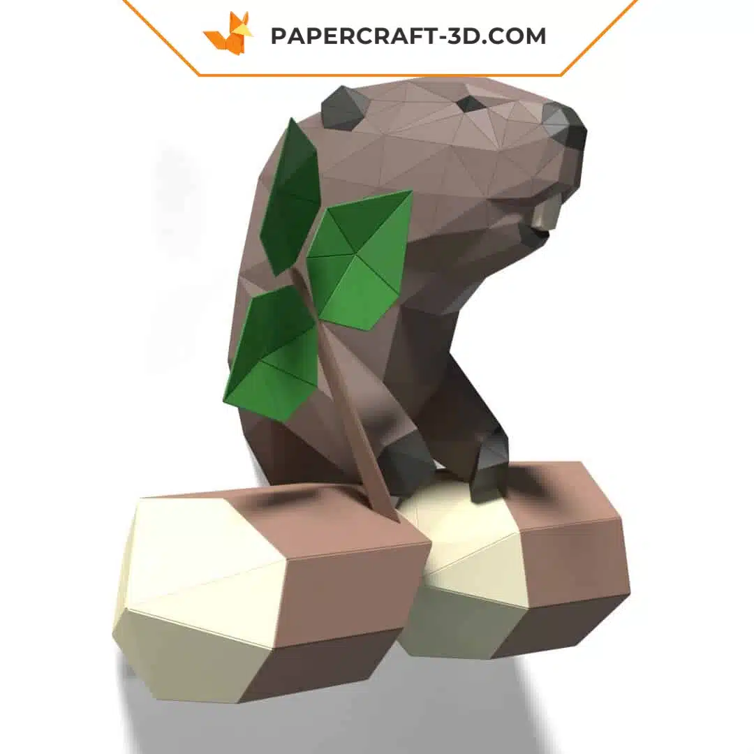 Papercraft Décor Mural Castor en origami papier 3D, weergave 4