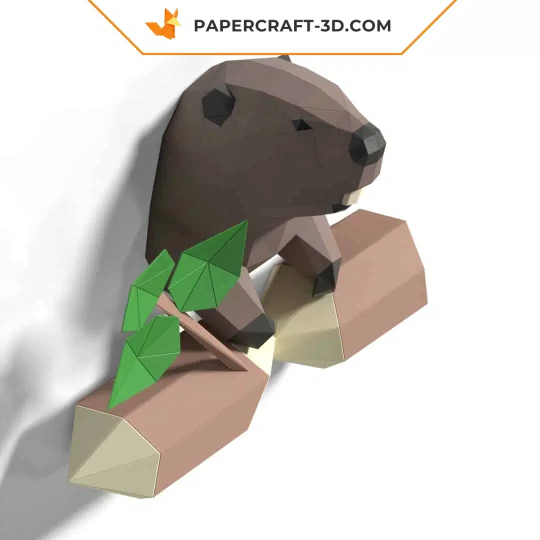 Papercraft Décor Mural Castor en origami papier 3D, weergave 5