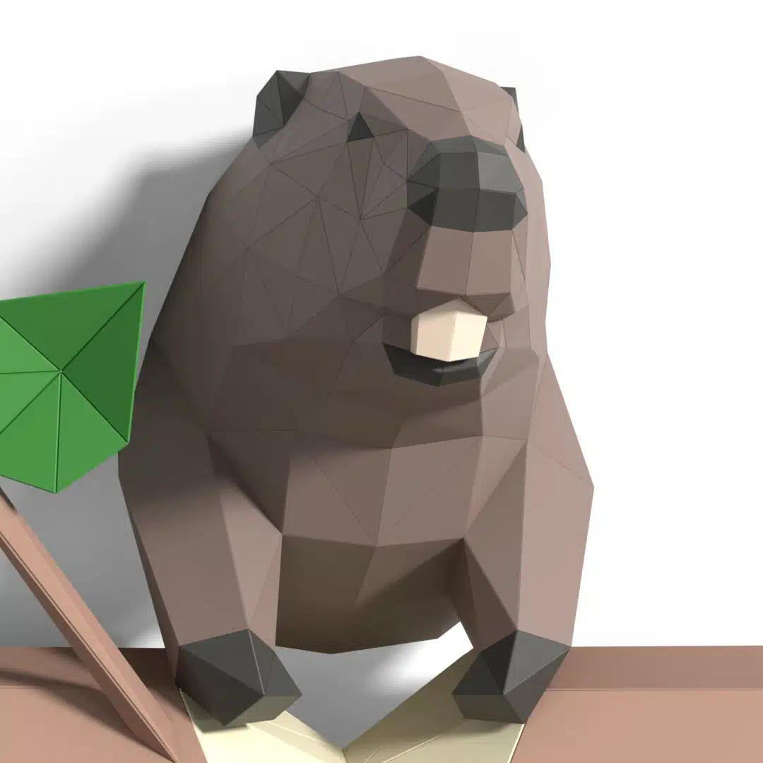 Papercraft Décor Mural Castor en origami papier 3D, weergave 6