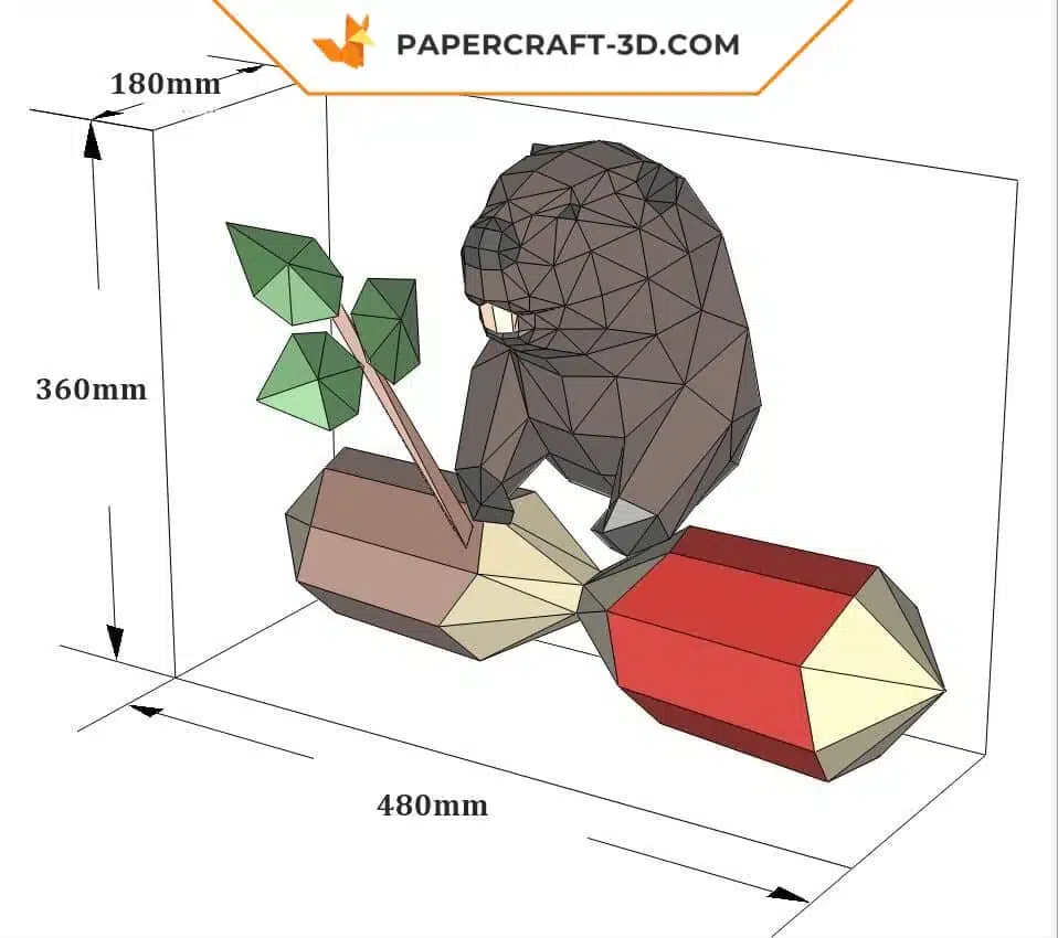 Papercraft Décor Mural Castor en origami papier 3D, weergave 7