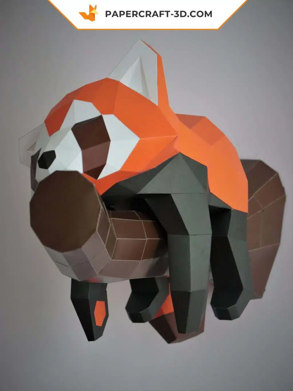 Papercraft décoration murale panda roux en origami papier 3D DIY pepakura low poly, weergave 3
