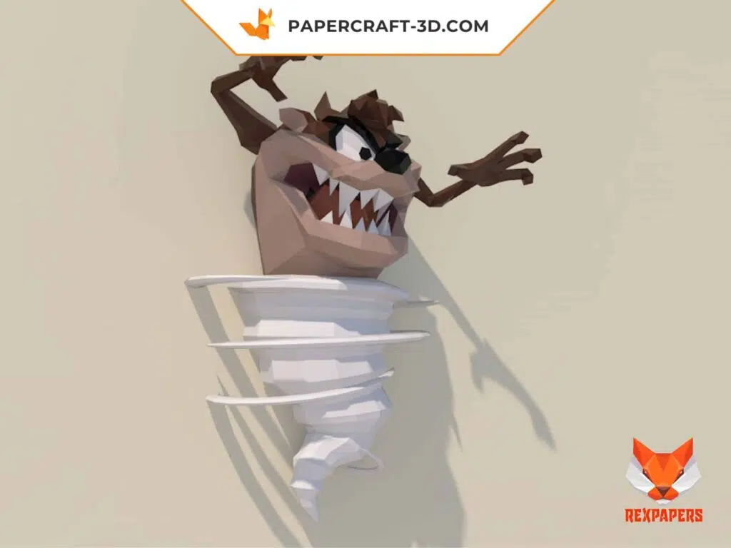 Papercraft Demônio da Tasmânia em origami 3D, vista 4