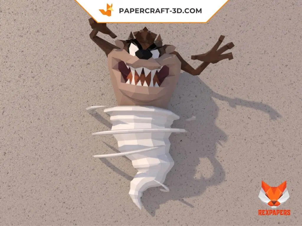Papercraft Demônio da Tasmânia em origami 3D, vista 2