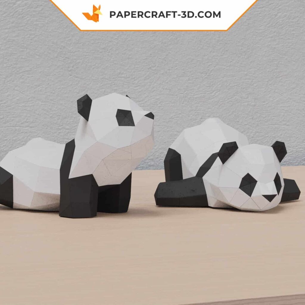 Papercraft of two pandas in 3D origami