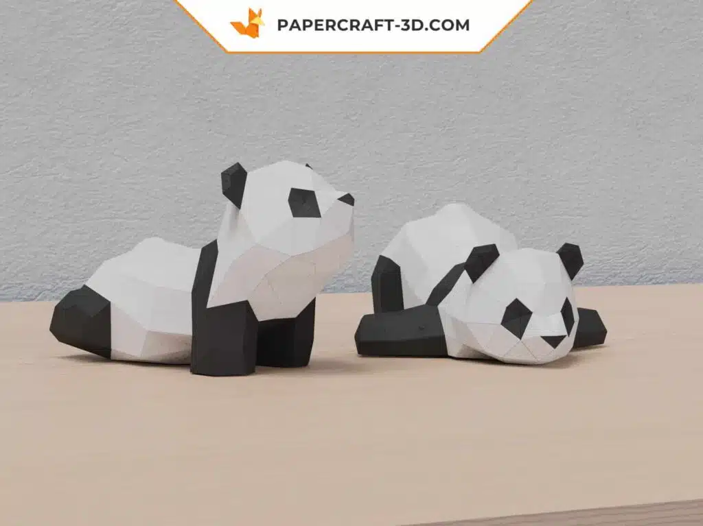 Papercraft de dois pandas em origami 3D