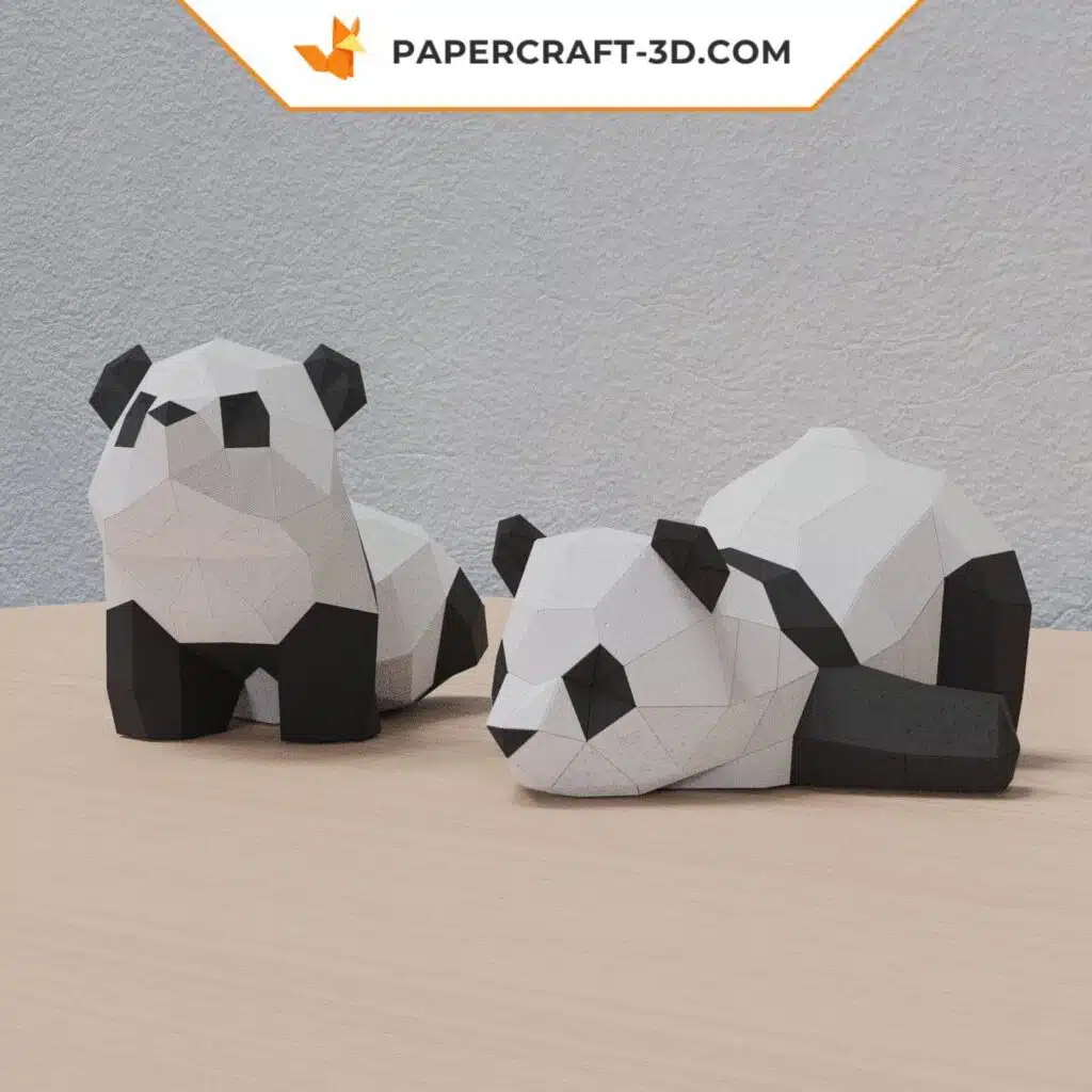 Papercraft di due panda in origami 3D