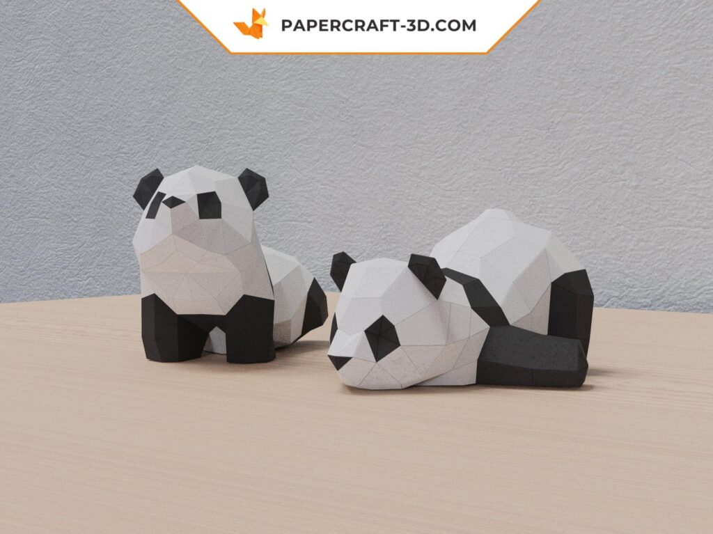 Papercraft de dois pandas em origami 3D