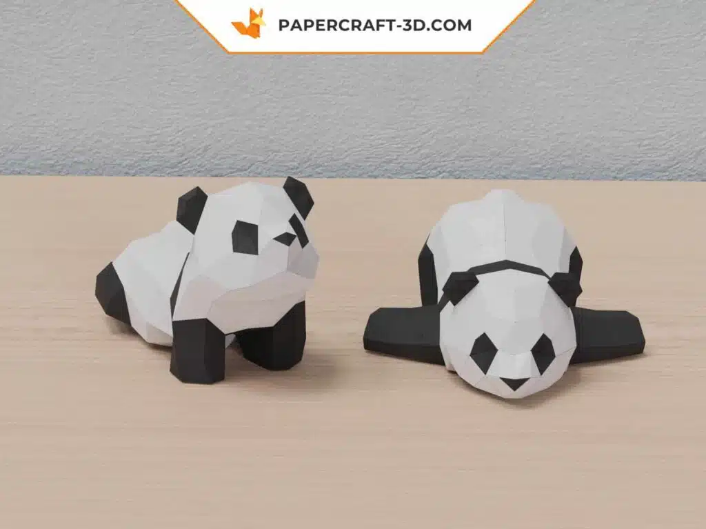 Papercraft de dois pandas em origami 3D