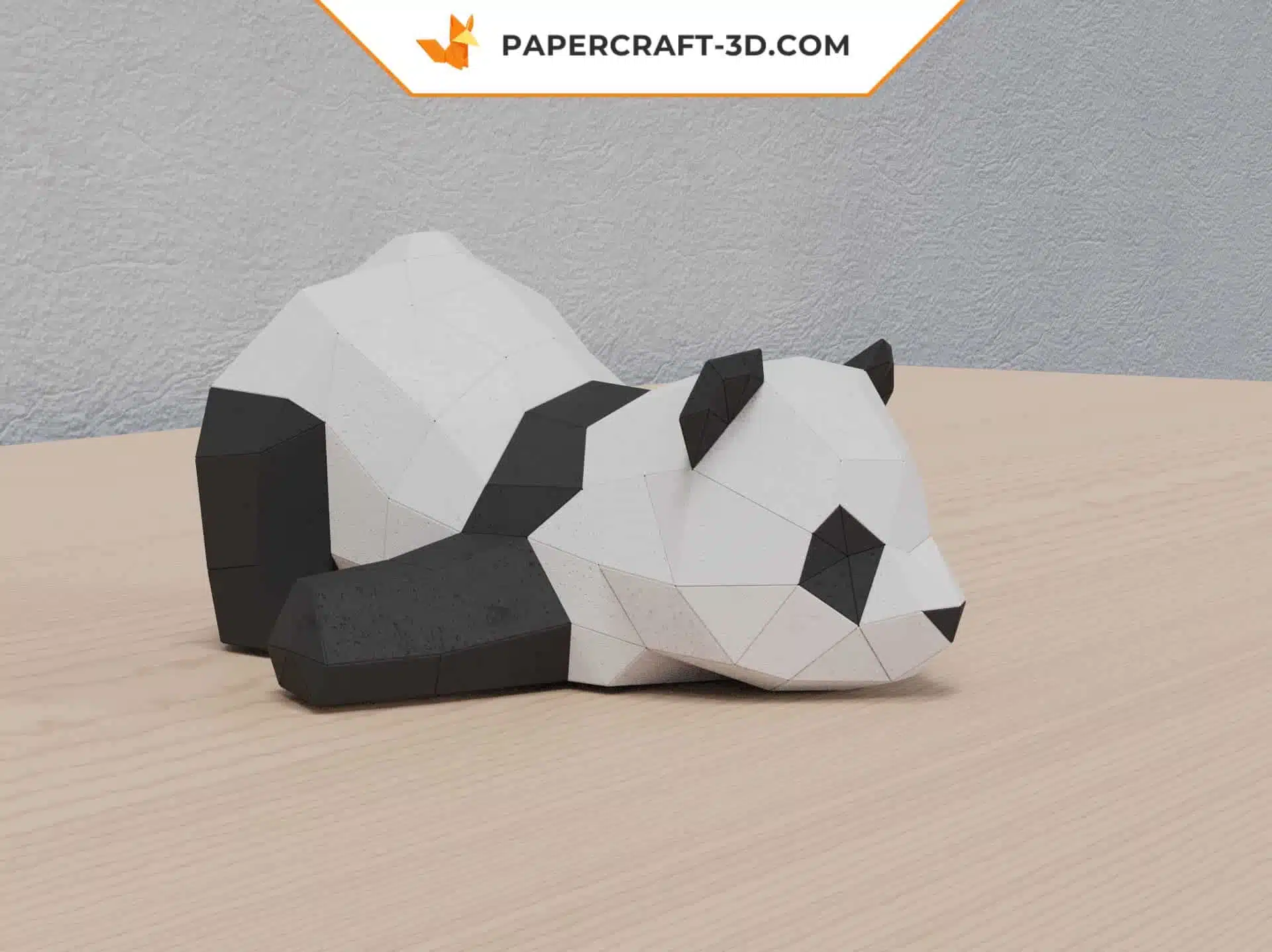 Papercraft de dois pandas em origami 3D, vista traseira
