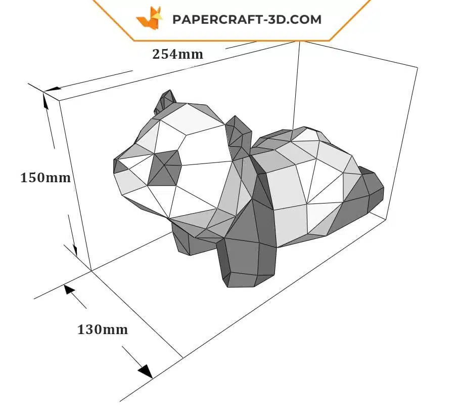 Papercraft de dois pandas em origami 3D, detalhe