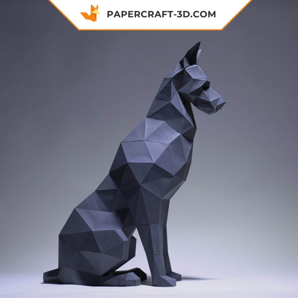 Papercraft of Doberman sitting in 3D origami