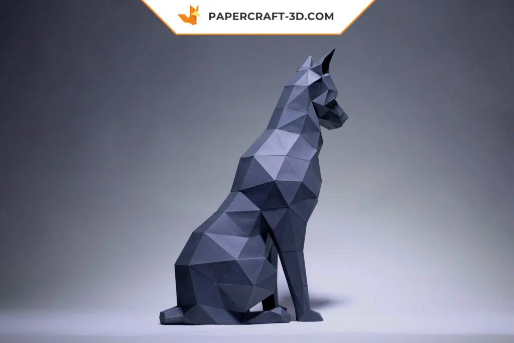 Papercraft Doberman assis en origami papier 3D, weergave 3