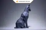Papercraft Doberman assis en origami papier 3D, weergave 3
