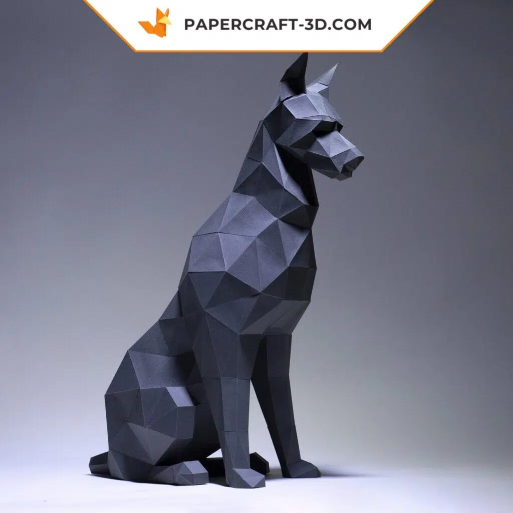 Papercraft sitzender Dobermann als 3D-Origami