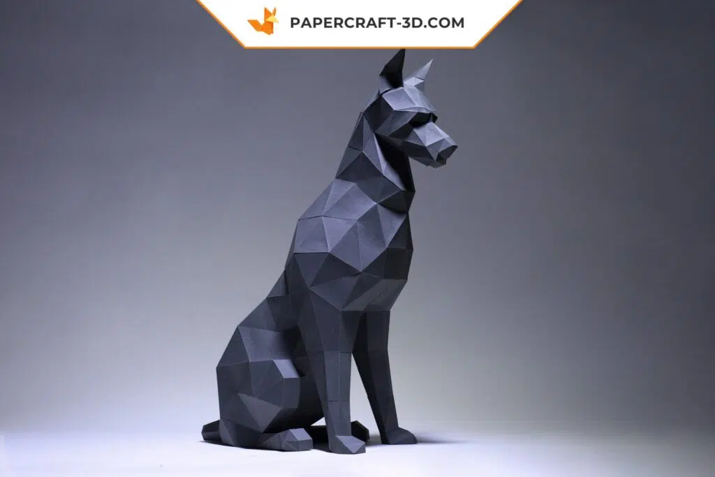 Papercraft Doberman assis en origami papier 3D