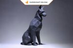 Papercraft of Doberman sitting in 3D origami