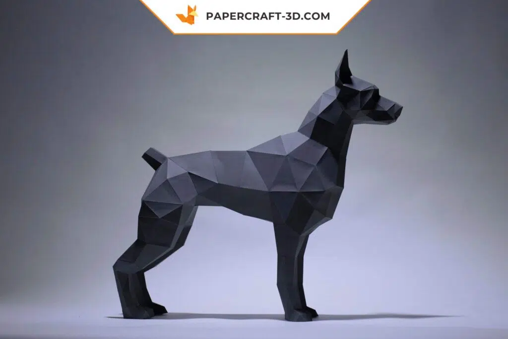 Papercraft Doberman en origami papier 3D pour décoration, weergave 2