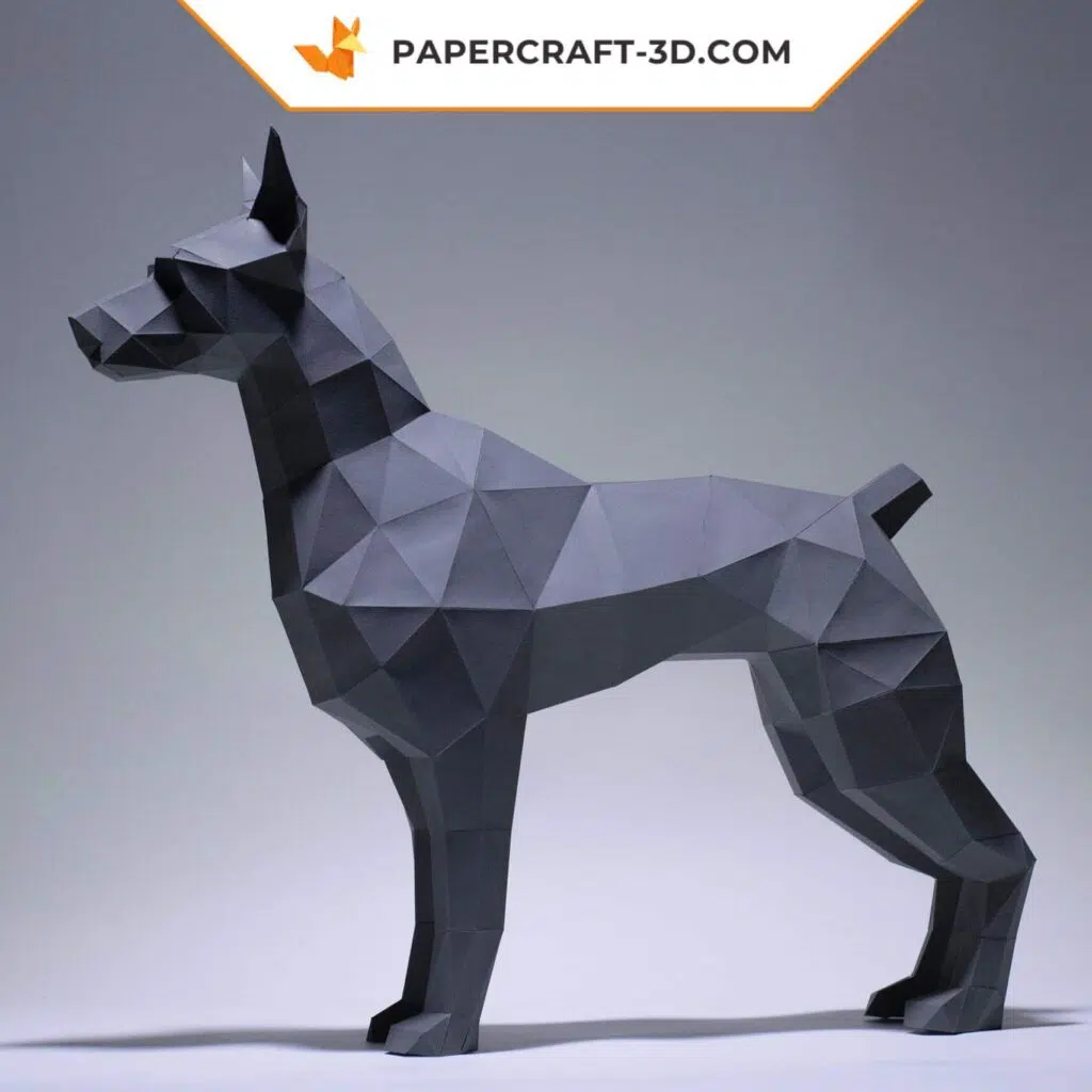 Papercraft doberman gris clair en origami 3D