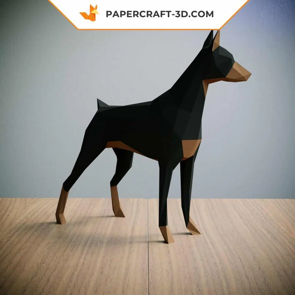 Papercraft Doberman Pinscher origami papier 3D, weergave 2