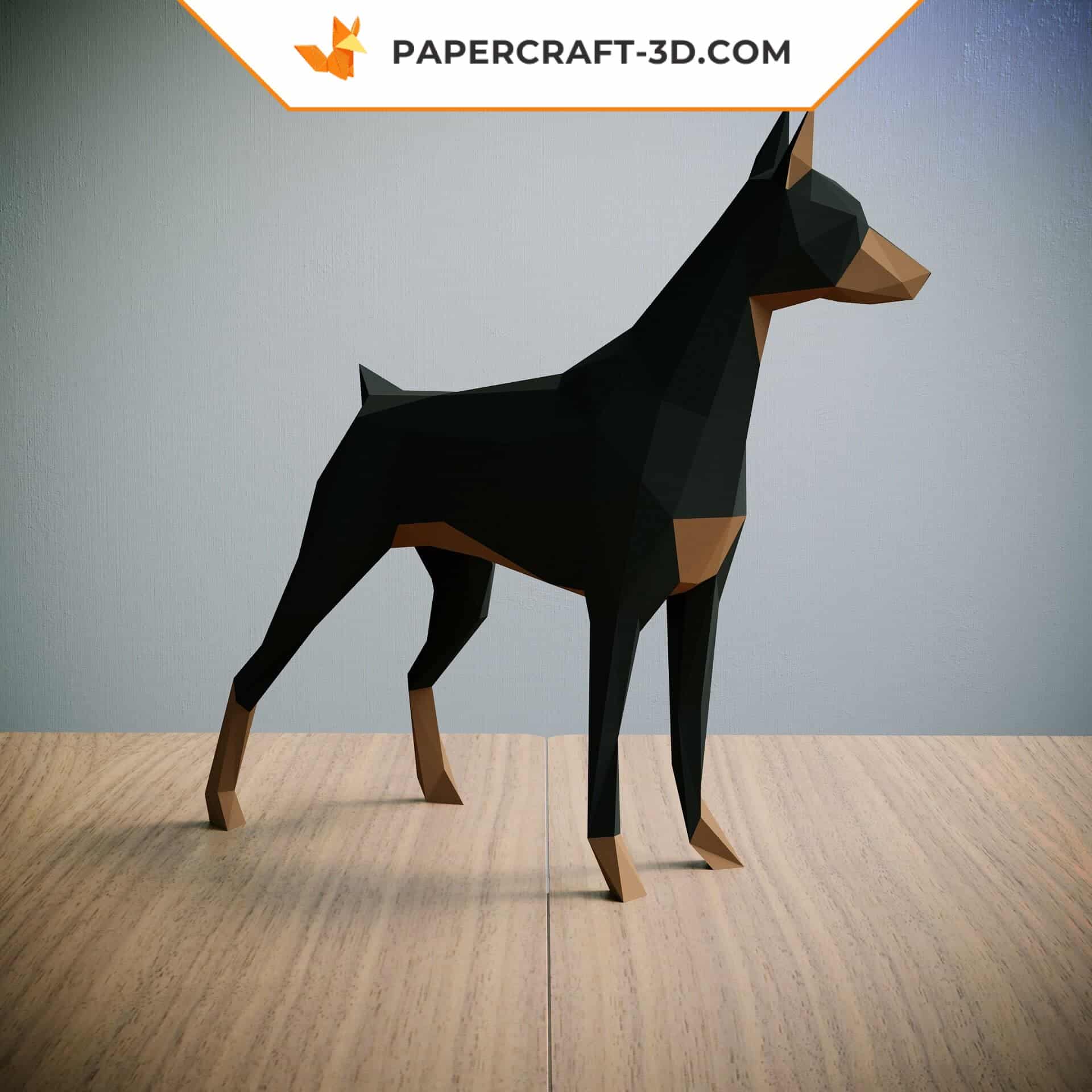 Papercraft Doberman Pinscher in 3D origami