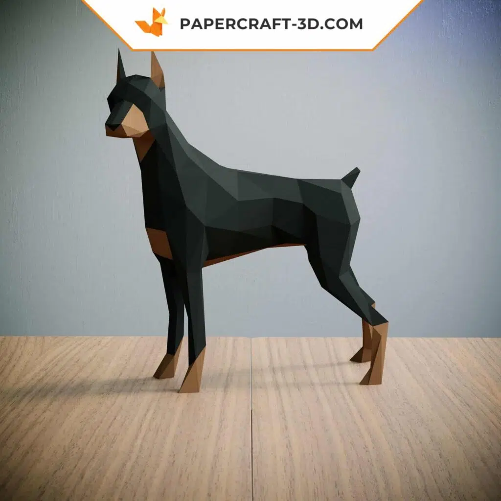 3D Origami Papercraft Doberman Pinscher