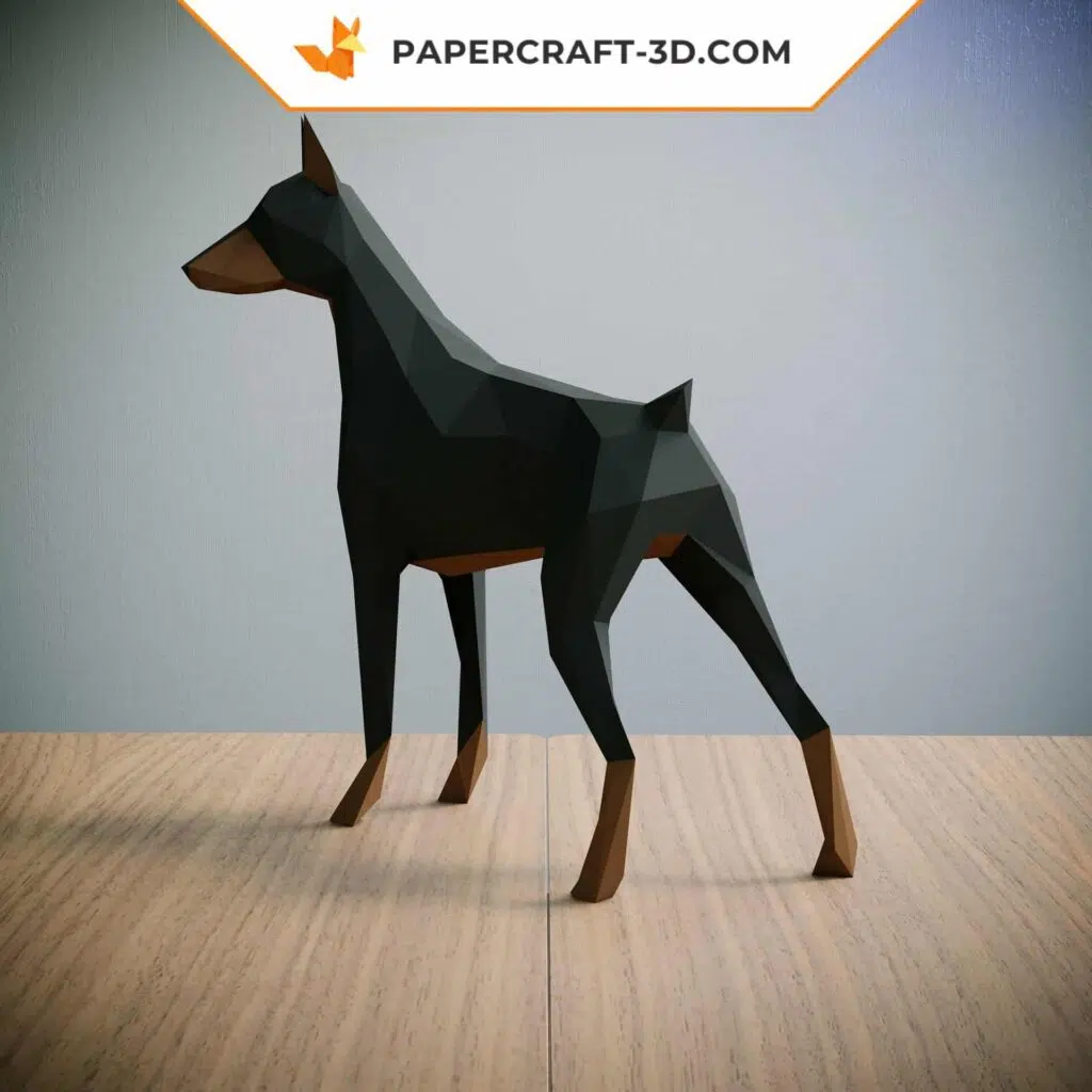 Papercraft Doberman Pinscher origami papier 3D, weergave 3