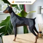 Papercraft Doberman Pinscher origami papier 3D, weergave 4