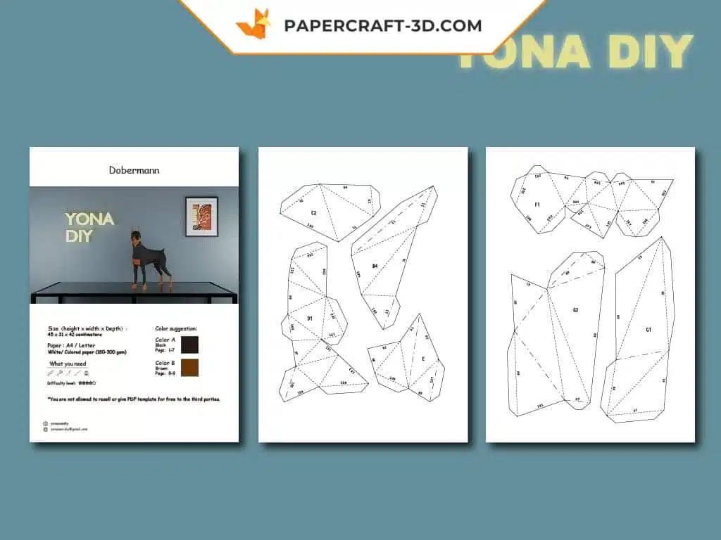 Papercraft Doberman Pinscher origami papier 3D, weergave 8