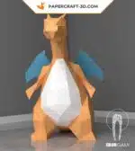 Papercraft Charizard Pokémon de pie en origami 3D, vista 3