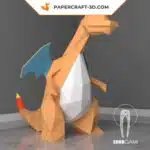 Papercraft Charizard Pokémon de pie en origami 3D, vista 2