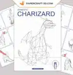 Papercraft Charizard Pokémon de pie en origami 3D, vista 4