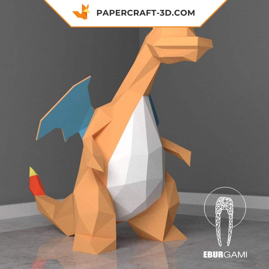 Papercraft Glurak stehend Pokemon im 3D-Origami Papercraft Glurak stehend Pokemon im 3D-Origami