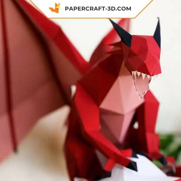 Papercraft Dragon Low Poly origami papier 3D, weergave 4