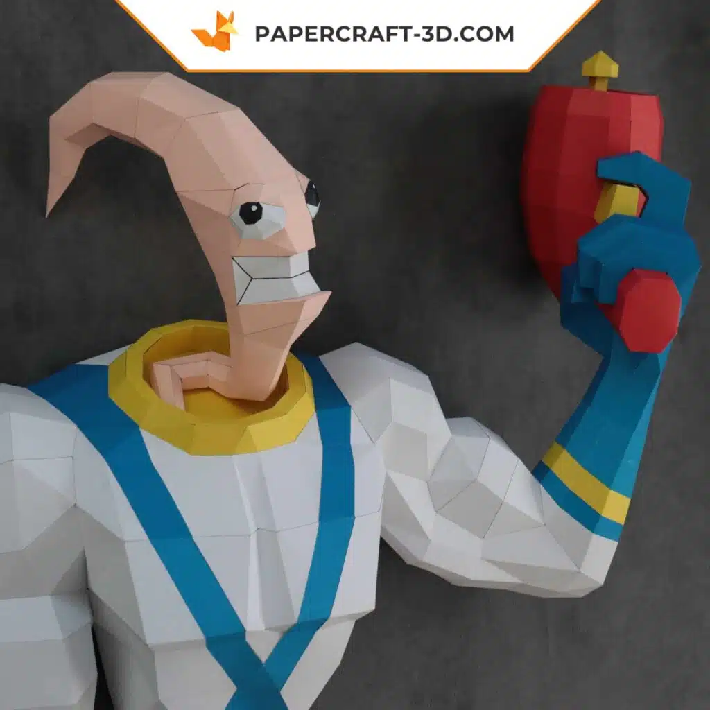 Papercraft Earthworm Jim en origami papier 3D DIY pepakura modèle basse définition, weergave 2