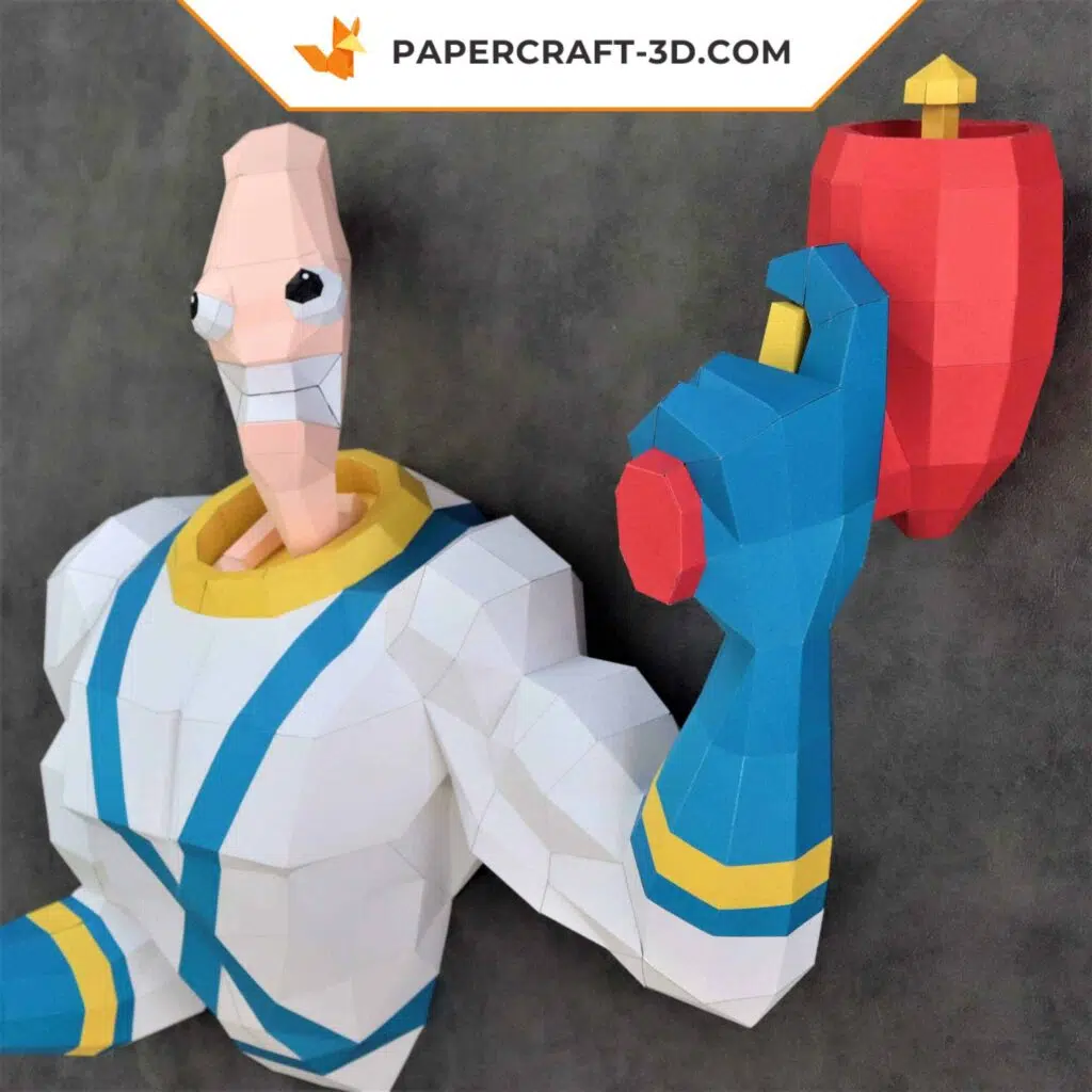 Papercraft Earthworm Jim en origami papier 3D DIY pepakura modèle basse définition, weergave 3