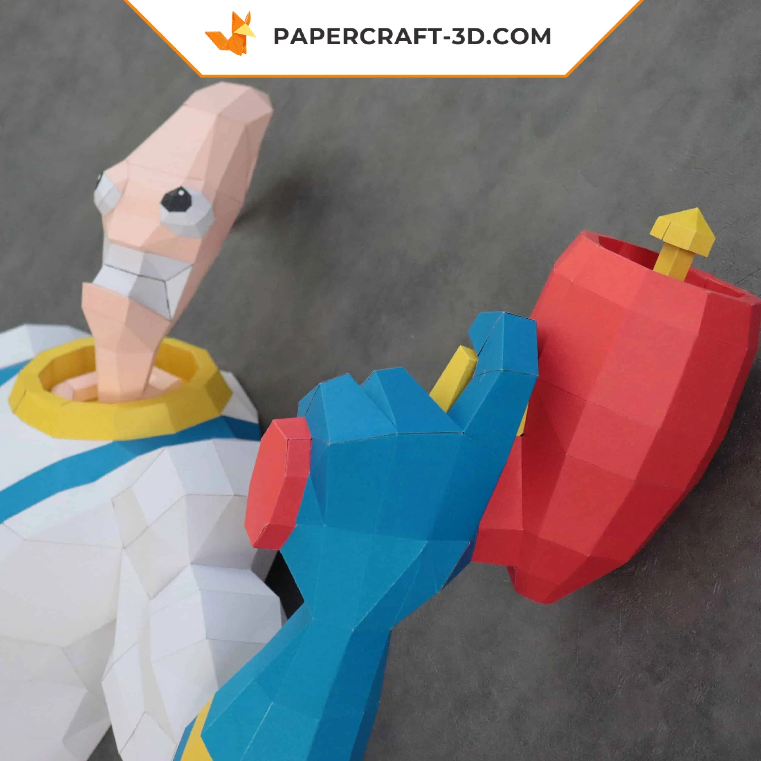 Papercraft Earthworm Jim en origami papier 3D DIY pepakura modèle basse définition, weergave 4
