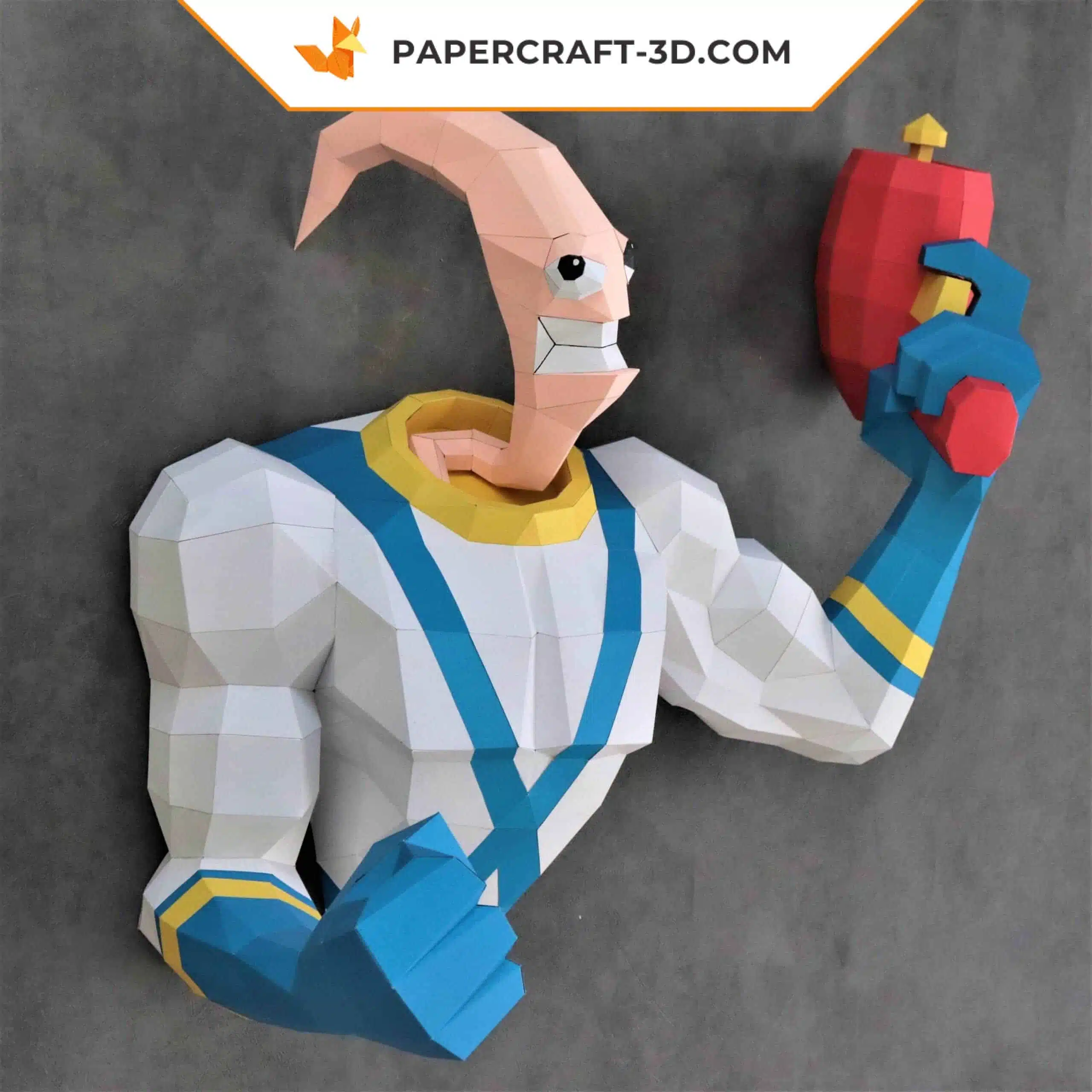 Papercraft Earthworm Jim en origami papier 3D DIY pepakura modèle basse définition, weergave 5
