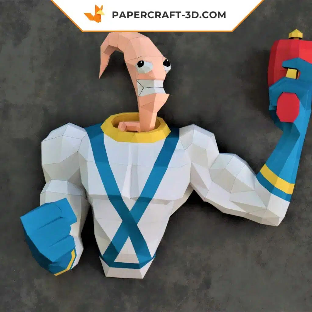 Papercraft de Earthworm Jim en origami 3D Papercraft de Earthworm Jim en origami 3D