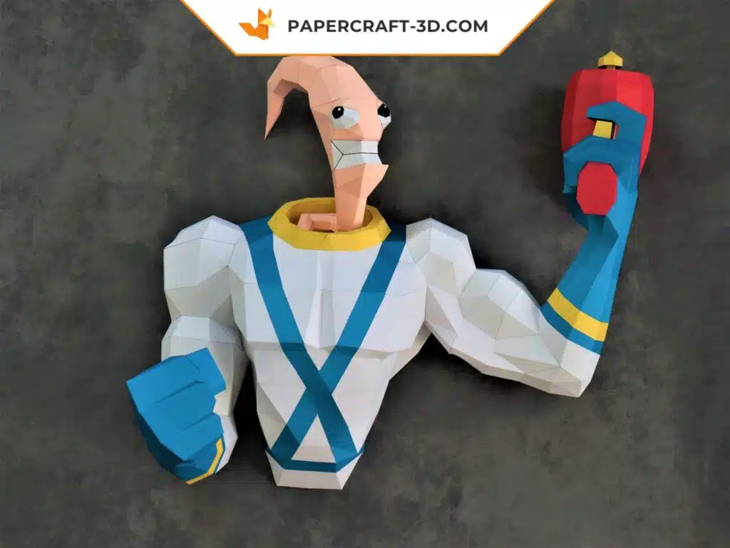 Papercraft Earthworm Jim en origami papier 3D DIY pepakura modèle basse définition